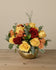 Round bouquet, that features an assortment of 12 roses, spray roses and eucalyptus, elegantly displayed in a mirror bowl base. Gladys Flowers Valentine's and anniversary.
