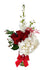 Hortensias, 6 rosas, stocks y follaje. Con detalle decorativo. Cilindro de vidrio y cinta.
