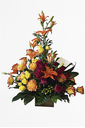 GLW005 - ORANGE ROSES, MINI-ROSES, LILIES